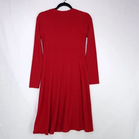Norma Kamali Shift Dress Size XS Red Long Sleeve Stretch Classic Elegant - Picture 2 of 9
